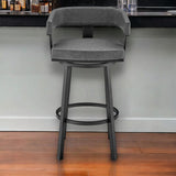 30" Gray And Black Faux Leather And Iron Swivel Low Back Bar Height Bar Chair - Homeroots - Flyclothing LLC