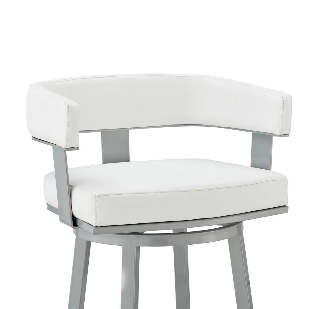 26" White And Gray Faux Leather And Iron Swivel Low Back Counter Height Bar Chair - Homeroots