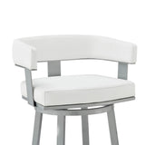 26" White And Gray Faux Leather And Iron Swivel Low Back Counter Height Bar Chair - Homeroots