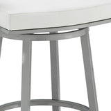 26" White And Gray Faux Leather And Iron Swivel Low Back Counter Height Bar Chair - Homeroots