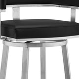 26" Black And Silver Faux Leather And Iron Swivel Low Back Counter Height Bar Chair - Homeroots - Flyclothing LLC