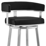 26" Black And Silver Faux Leather And Iron Swivel Low Back Counter Height Bar Chair - Homeroots - Flyclothing LLC