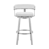 26" White And Silver Faux Leather And Stainless Steel Low Back Counter Height Swivel Bar Chair - Homeroots