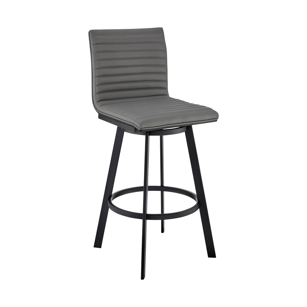 26" Gray And Black Faux Leather And Iron Swivel Counter Height Bar Chair - Homeroots - Flyclothing LLC