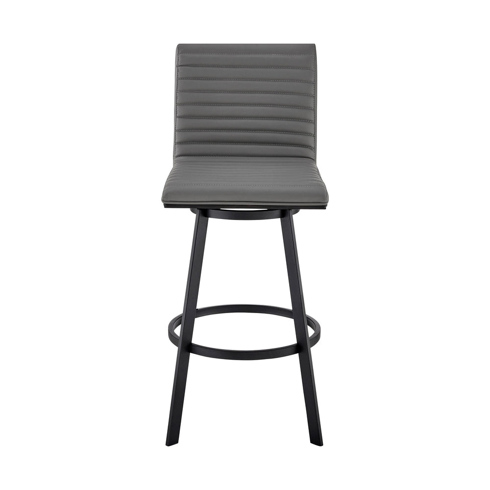 26" Gray And Black Faux Leather And Iron Swivel Counter Height Bar Chair - Homeroots - Flyclothing LLC