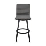 26" Gray And Black Faux Leather And Iron Swivel Counter Height Bar Chair - Homeroots - Flyclothing LLC