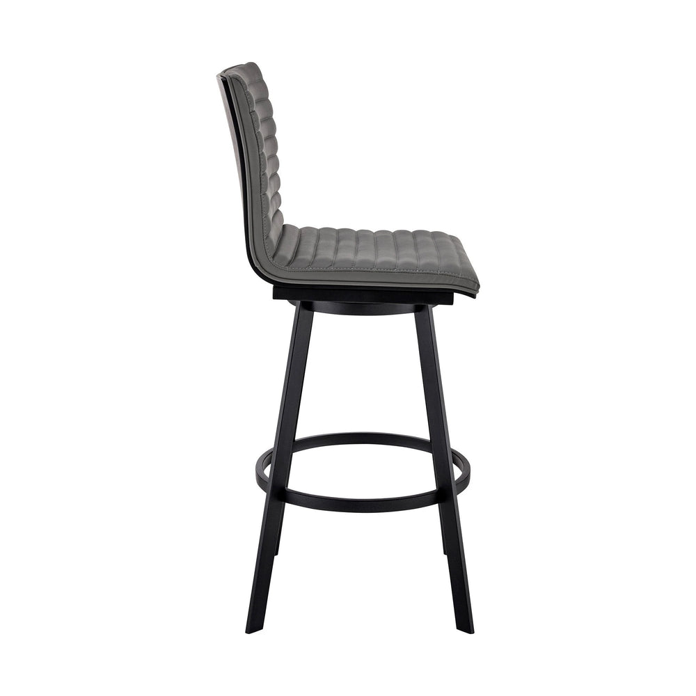 26" Gray And Black Faux Leather And Iron Swivel Counter Height Bar Chair - Homeroots - Flyclothing LLC