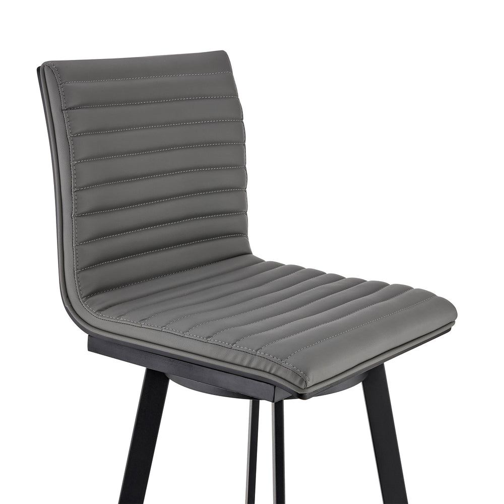 26" Gray And Black Faux Leather And Iron Swivel Counter Height Bar Chair - Homeroots - Flyclothing LLC