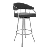 30" Gray And Silver Faux Leather And Iron Swivel Low Back Bar Height Bar Chair - Homeroots - Flyclothing LLC