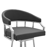 30" Gray And Silver Faux Leather And Iron Swivel Low Back Bar Height Bar Chair - Homeroots - Flyclothing LLC