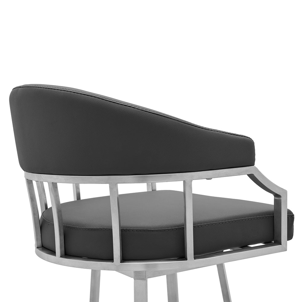 30" Gray And Silver Faux Leather And Iron Swivel Low Back Bar Height Bar Chair - Homeroots - Flyclothing LLC