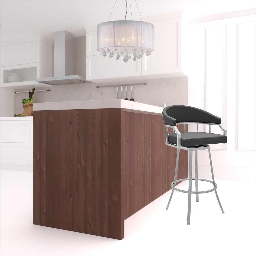 30" Gray And Silver Faux Leather And Iron Swivel Low Back Bar Height Bar Chair - Homeroots - Flyclothing LLC