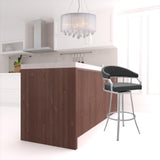 30" Gray And Silver Faux Leather And Iron Swivel Low Back Bar Height Bar Chair - Homeroots - Flyclothing LLC