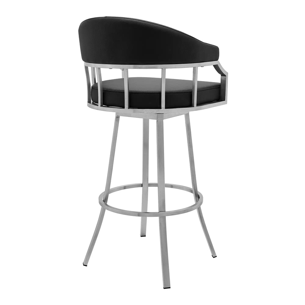 26" Black And Silver Faux Leather And Iron Swivel Low Back Counter Height Bar Chair - Homeroots - Flyclothing LLC