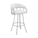 30" White And Silver Faux Leather And Iron Swivel Low Back Bar Height Bar Chair - Homeroots - Flyclothing LLC
