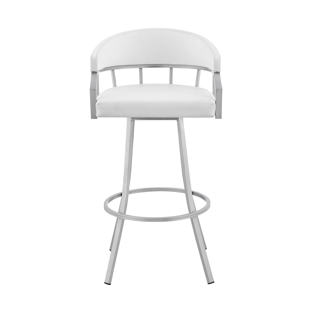 30" White And Silver Faux Leather And Iron Swivel Low Back Bar Height Bar Chair - Homeroots - Flyclothing LLC
