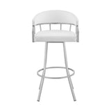 30" White And Silver Faux Leather And Iron Swivel Low Back Bar Height Bar Chair - Homeroots - Flyclothing LLC
