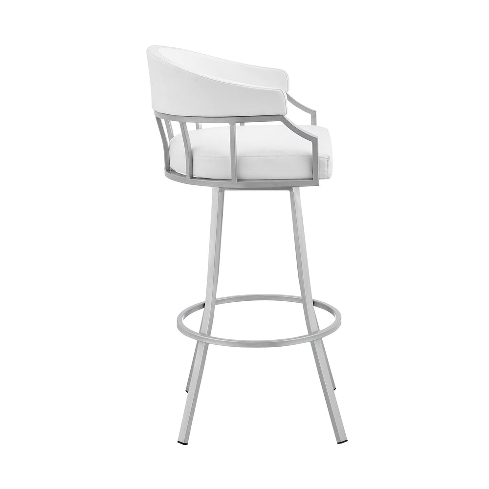 30" White And Silver Faux Leather And Iron Swivel Low Back Bar Height Bar Chair - Homeroots - Flyclothing LLC