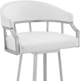 30" White And Silver Faux Leather And Iron Swivel Low Back Bar Height Bar Chair - Homeroots - Flyclothing LLC