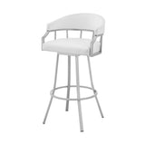 30" White And Silver Faux Leather And Iron Swivel Low Back Bar Height Bar Chair - Homeroots - Flyclothing LLC