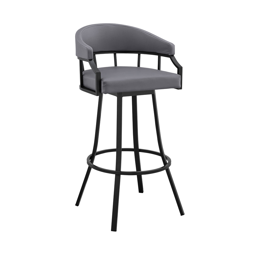 30" Slate Gray And Black Faux Leather And Iron Swivel Low Back Bar Height Bar Chair - Homeroots - Flyclothing LLC