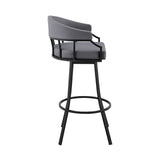 30" Slate Gray And Black Faux Leather And Iron Swivel Low Back Bar Height Bar Chair - Homeroots - Flyclothing LLC