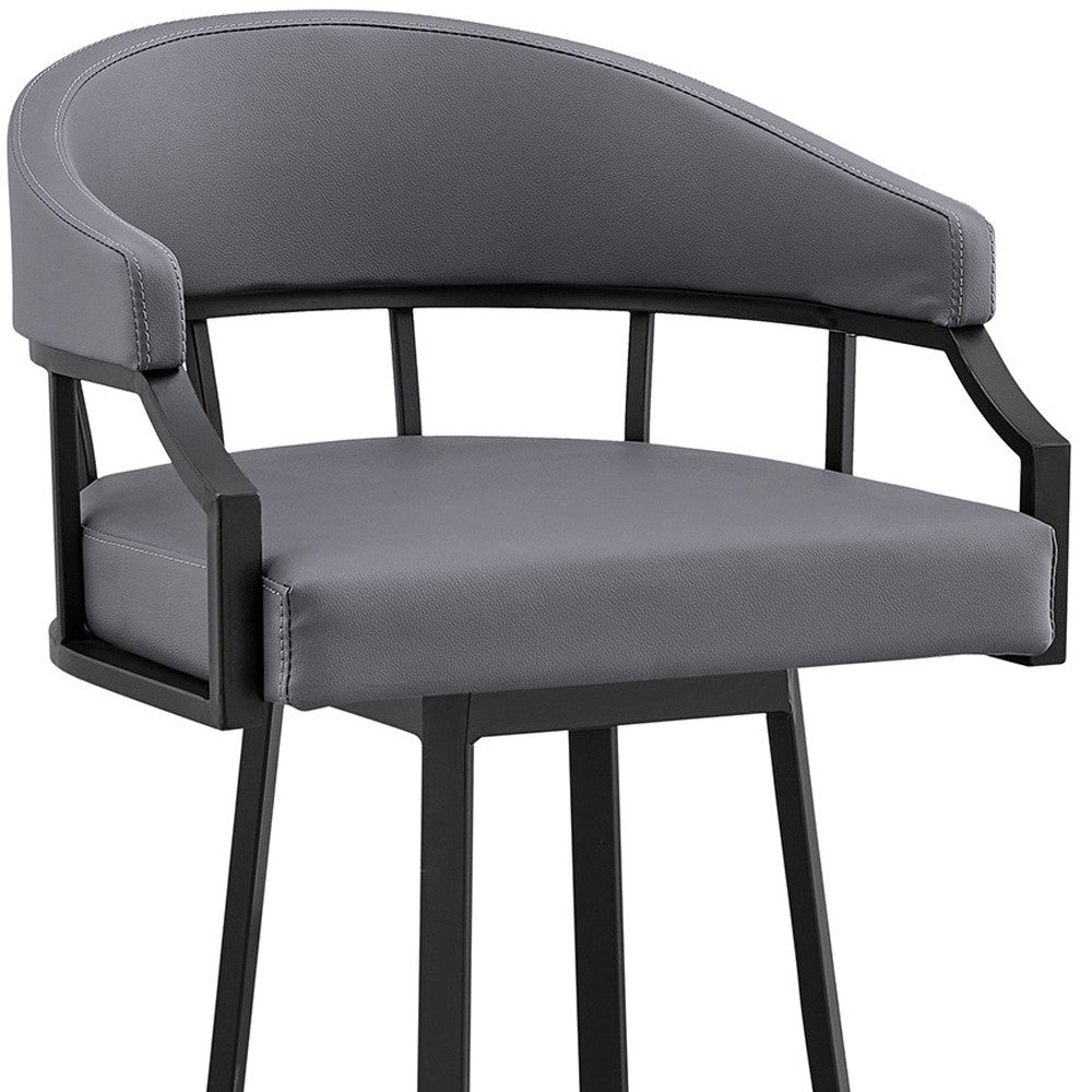 30" Slate Gray And Black Faux Leather And Iron Swivel Low Back Bar Height Bar Chair - Homeroots - Flyclothing LLC