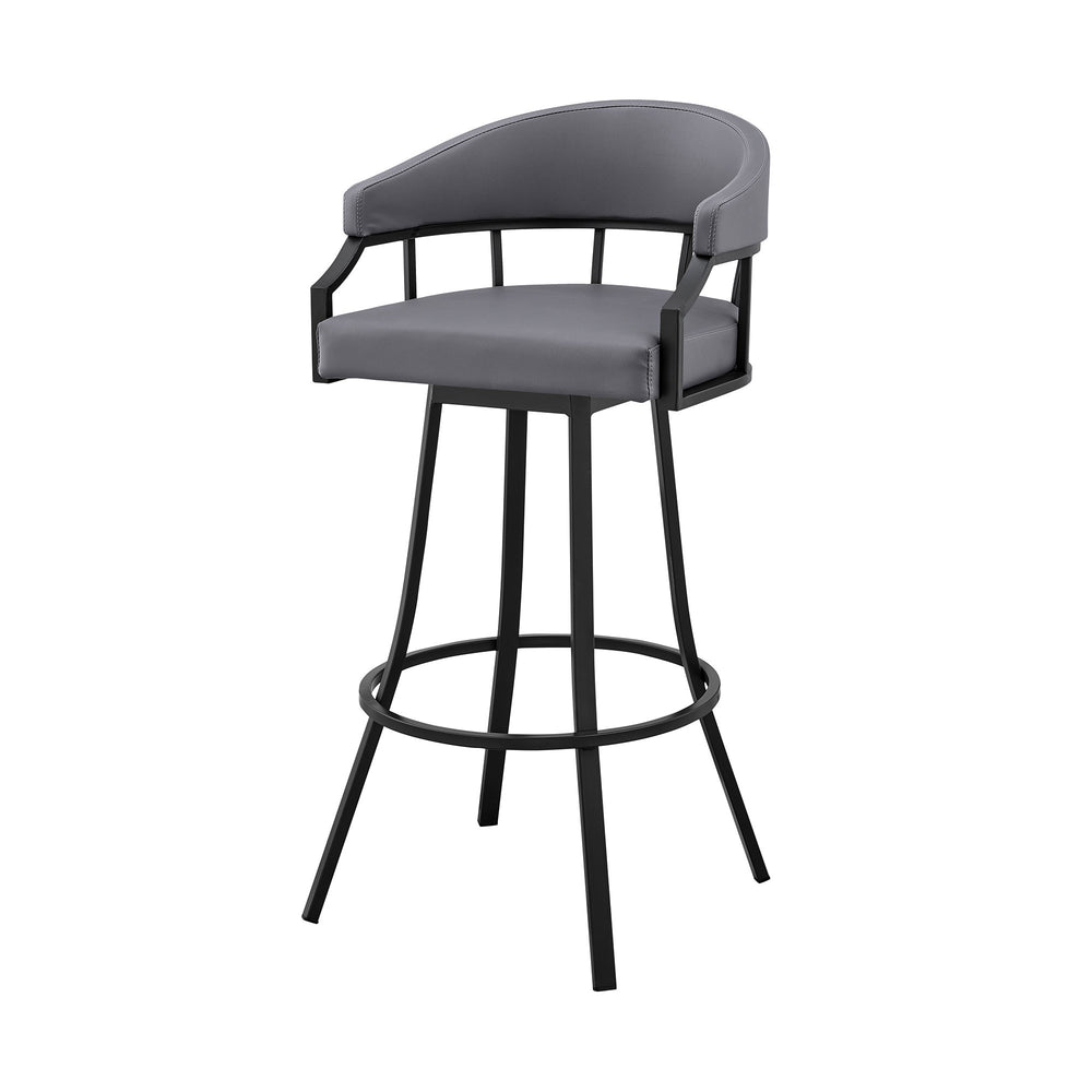 30" Slate Gray And Black Faux Leather And Iron Swivel Low Back Bar Height Bar Chair - Homeroots - Flyclothing LLC