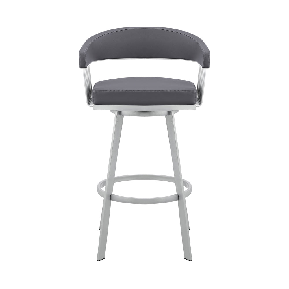 25" Slate Gray And Silver Iron Swivel Low Back Counter Height Bar Chair