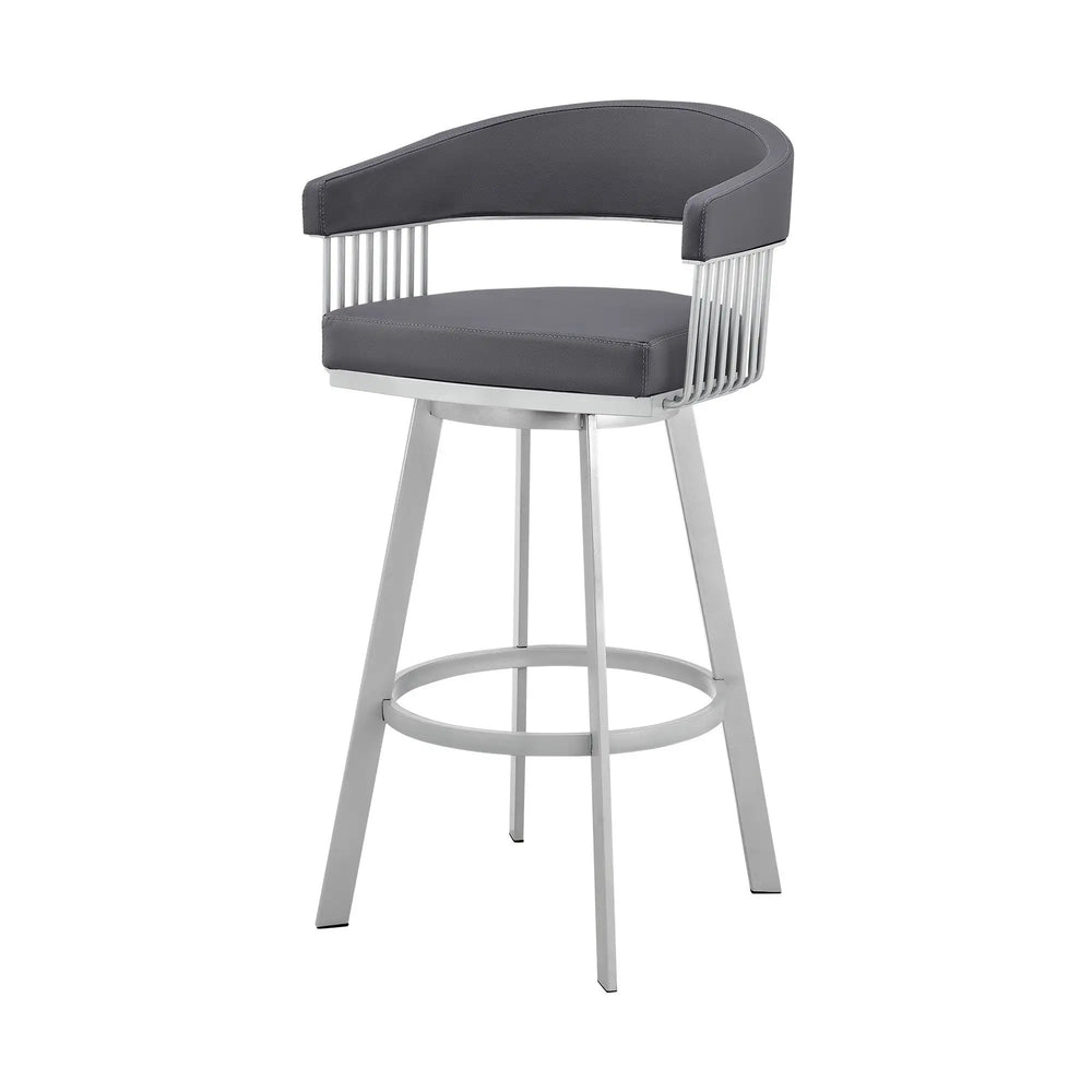 25" Slate Gray And Silver Iron Swivel Low Back Counter Height Bar Chair - Homeroots