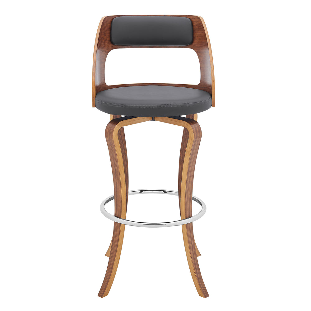 29" Gray And Brown Faux Leather Swivel Bar Height Bar Chair - Homeroots - Flyclothing LLC