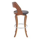 29" Gray And Brown Faux Leather Swivel Bar Height Bar Chair - Homeroots - Flyclothing LLC