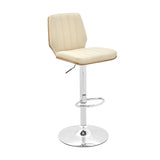 25" Cream And Silver Faux Leather And Steel Swivel Adjustable Height Bar Chair - Homeroots - Flyclothing LLC