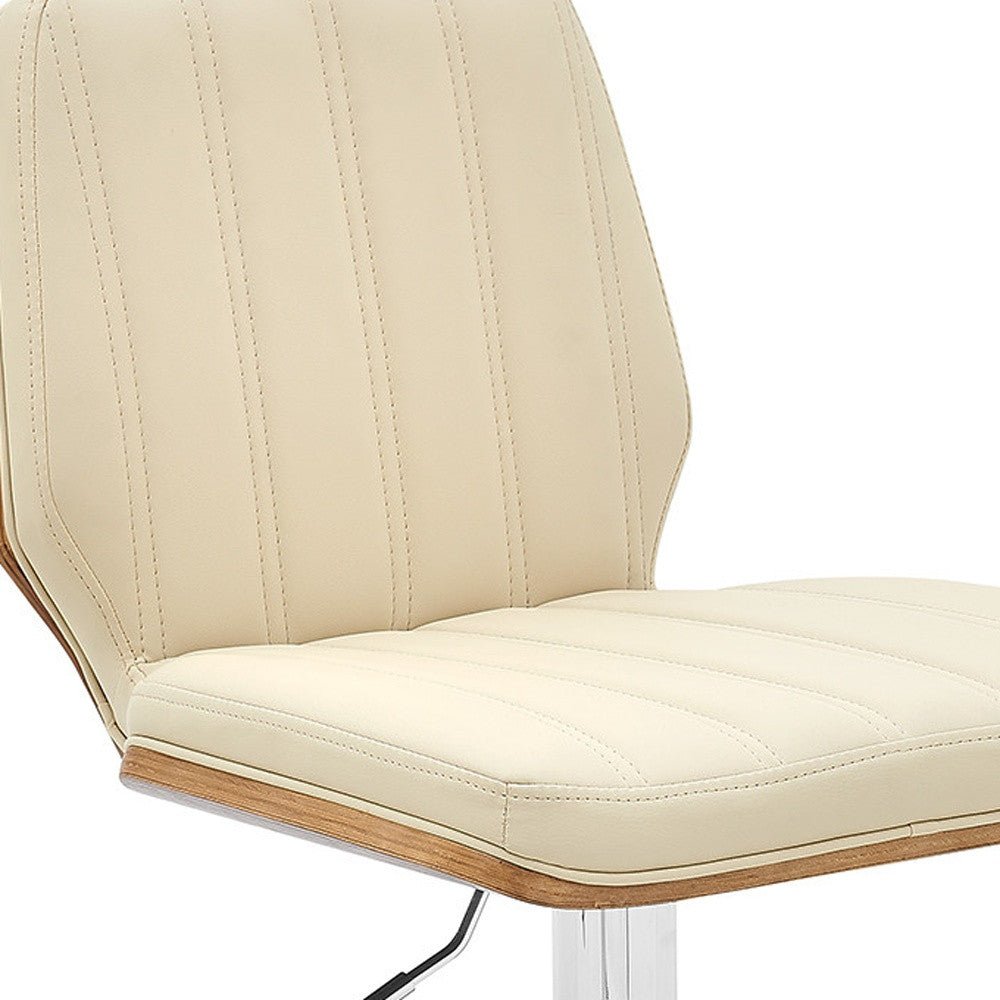 25" Cream And Silver Faux Leather And Steel Swivel Adjustable Height Bar Chair - Homeroots - Flyclothing LLC