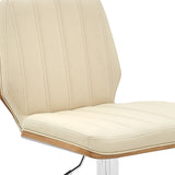 25" Cream And Silver Faux Leather And Steel Swivel Adjustable Height Bar Chair - Homeroots - Flyclothing LLC