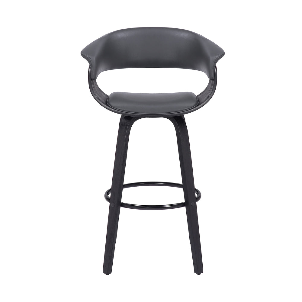 27" Gray And Black Faux Leather And Solid Wood Swivel Low Back Counter Height Bar Chair - Homeroots - Flyclothing LLC