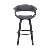 27" Gray And Black Faux Leather And Solid Wood Swivel Low Back Counter Height Bar Chair - Homeroots - Flyclothing LLC