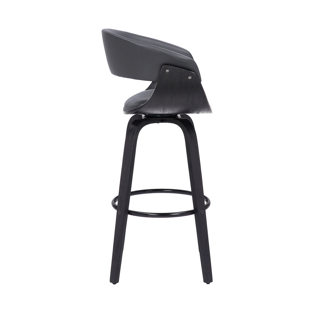 27" Gray And Black Faux Leather And Solid Wood Swivel Low Back Counter Height Bar Chair - Homeroots - Flyclothing LLC