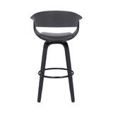 27" Gray And Black Faux Leather And Solid Wood Swivel Low Back Counter Height Bar Chair - Homeroots - Flyclothing LLC