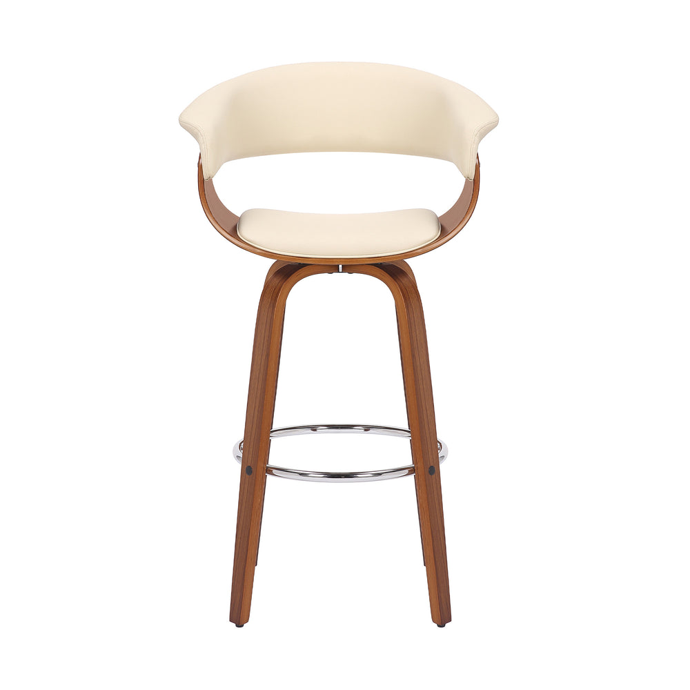 31" Cream And Brown Faux Leather And Solid Wood Swivel Low Back Bar Height Bar Chair - Homeroots - Flyclothing LLC