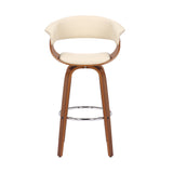 31" Cream And Brown Faux Leather And Solid Wood Swivel Low Back Bar Height Bar Chair - Homeroots - Flyclothing LLC