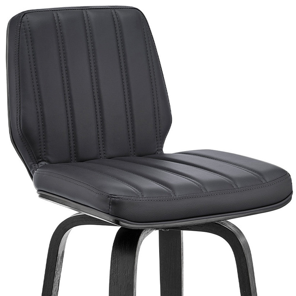 27" Gray And Black Faux Leather And Iron Swivel Counter Height Bar Chair - Homeroots - Flyclothing LLC