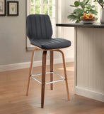 31" Gray And Brown Faux Leather And Solid and Manufactured Wood Swivel Bar Height Bar Chair - Homeroots