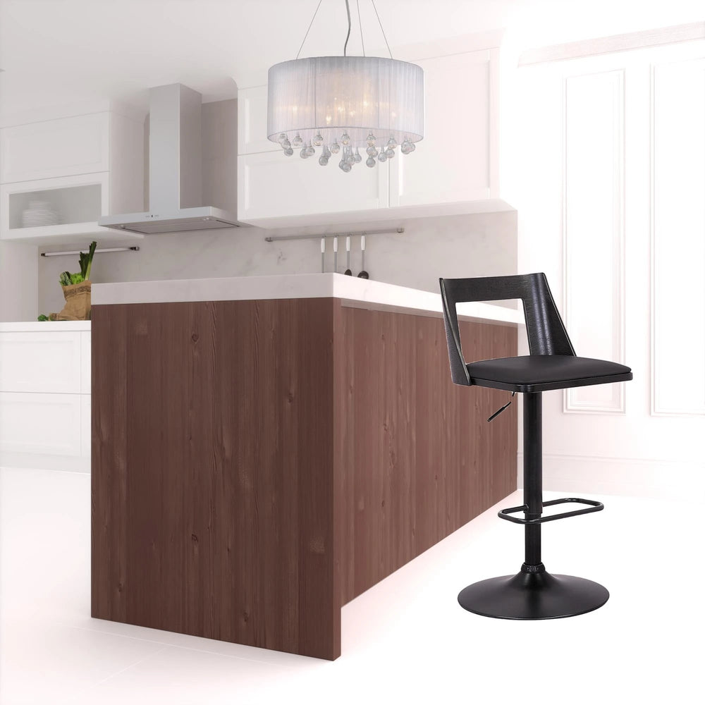 24" Black Faux Leather And Iron Swivel Adjustable Height Bar Chair - Homeroots - Flyclothing LLC