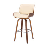 26" Cream And Brown Faux Leather And Solid Wood Swivel Counter Height Bar Chair - Homeroots - Flyclothing LLC