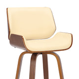 26" Cream And Brown Faux Leather And Solid Wood Swivel Counter Height Bar Chair - Homeroots - Flyclothing LLC