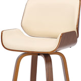 26" Cream And Brown Faux Leather And Solid Wood Swivel Counter Height Bar Chair - Homeroots - Flyclothing LLC