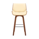 30" Cream And Brown Faux Leather And Solid Wood Swivel Bar Height Bar Chair - Homeroots - Flyclothing LLC