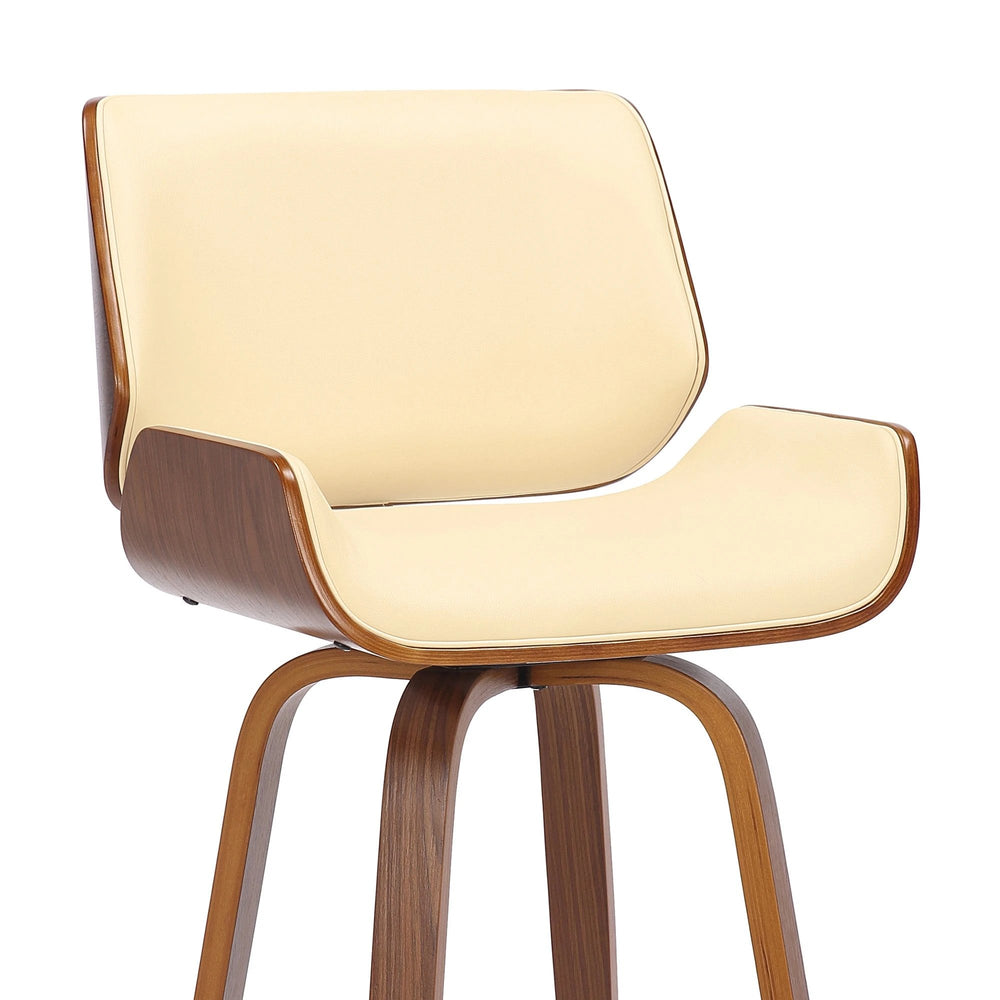 30" Cream And Brown Faux Leather And Solid Wood Swivel Bar Height Bar Chair - Homeroots - Flyclothing LLC