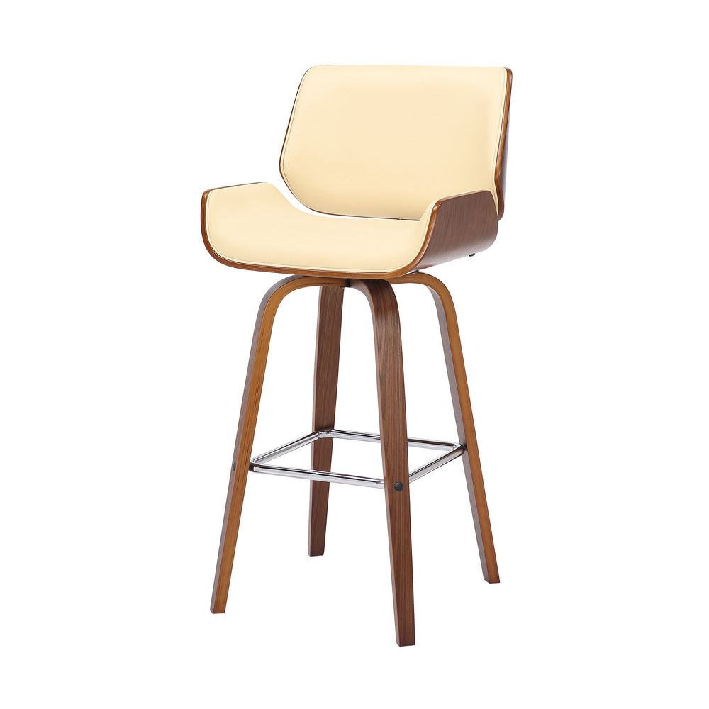 30" Cream And Brown Faux Leather And Solid Wood Swivel Bar Height Bar Chair - Homeroots - Flyclothing LLC